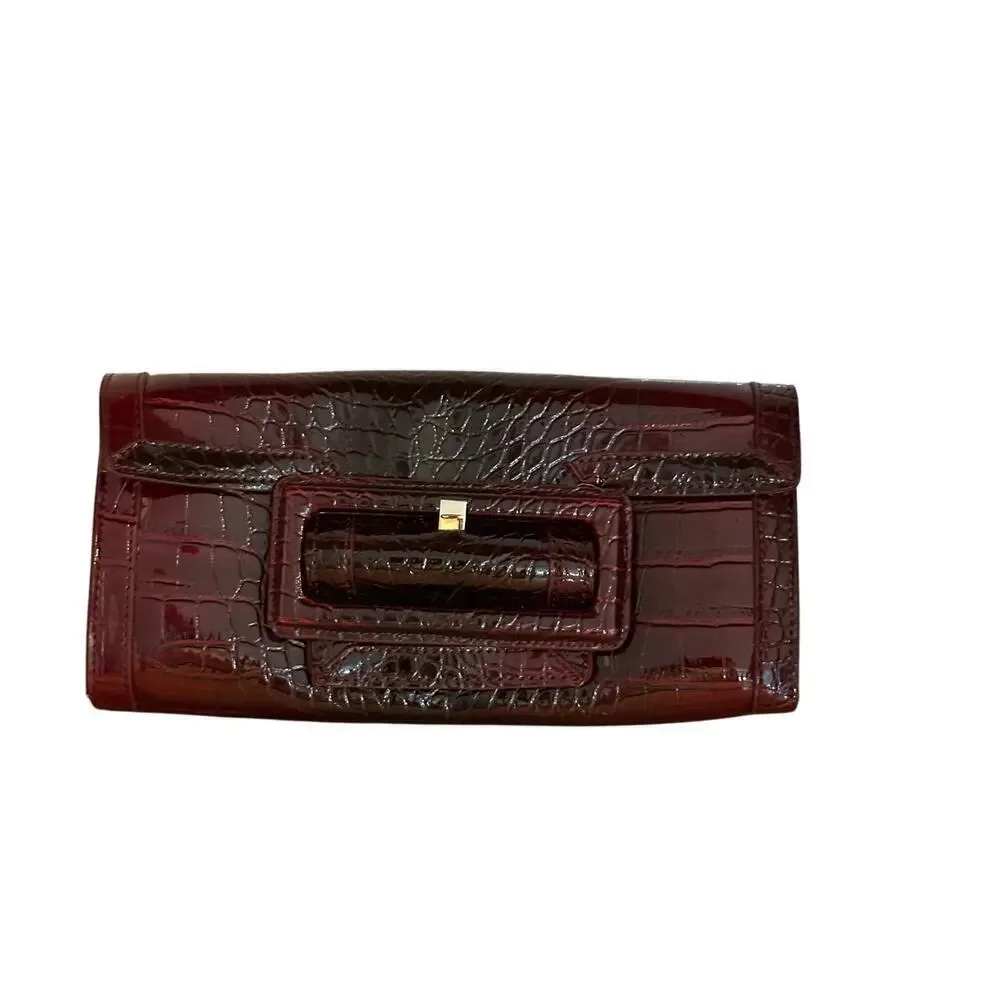 White House Black Market Burgundy Crocodile Print Clutch Shoulder Bag Purse